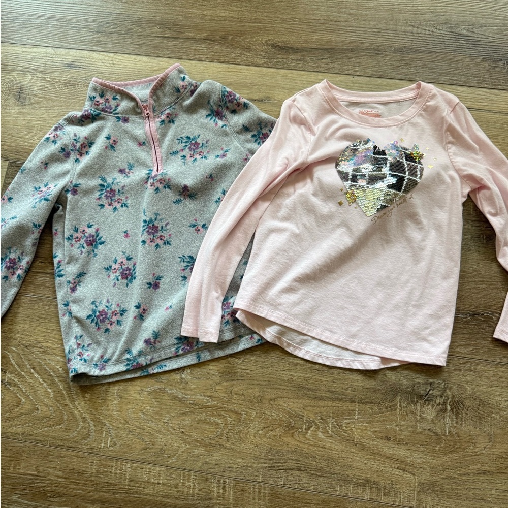 Long-Sleeve Pink Heart Sequin Top & Floral Quarter-Zip Pullover Set - Kids